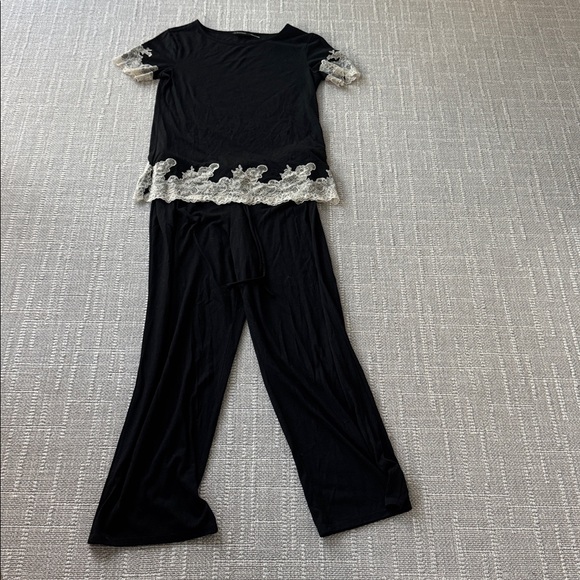 Natori Black Pajama Set with White Lace Accents - Picture 5 of 5